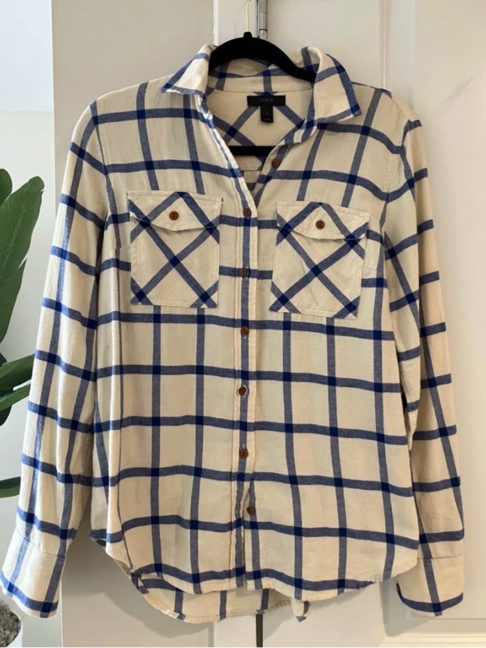 J. Crew Cream Plaid Flannel Shirt